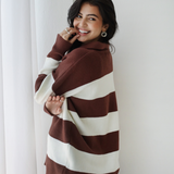 Oversized Striped Knit Sweater-Brown