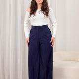 High Waist Pinstripe Pants- Navy