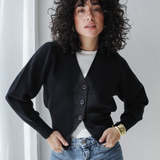 Cropped Knit Cardigan-Black