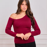 One shoulder basic top - Burgundy