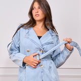 Long Denim Trench Coat-light blue