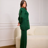 Knit Set with Front Pockets-dark green