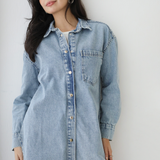 Longline Denim Shirt- light blue