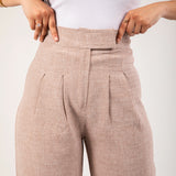 Linen wide-leg pants brown