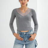 Lace V-Neck Long Sleeve Top