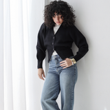 Cropped Knit Cardigan-Black