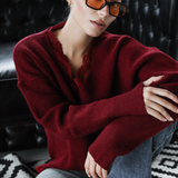 The Lace Sweater-Burgundy