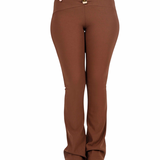 Mid-Rise Flare Pants- Brown