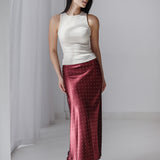 Polka Dot Satin Skirt - Burgendy