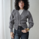 Cropped Knit Cardigan-Gray