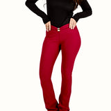 Mid-Rise Flare Pants- Burgundy