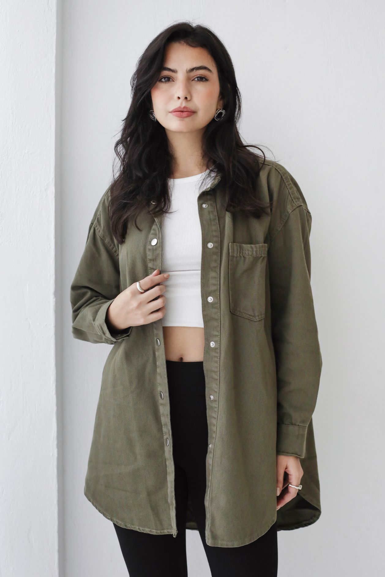 Gabardine long line shirt