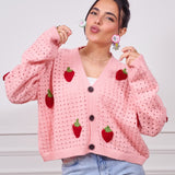 Cropped Strawberry Sweater-pink