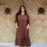 A-Line Shirt Dress - Brown