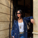 Long Denim Trench Coat- Dark Blue