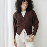Cropped Knit Cardigan-Brown