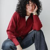 Cropped Knit Cardigan-Burgundy