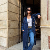 Long Denim Trench Coat- Dark Blue