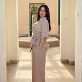 Short sleeve set in beige