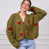 Cropped Strawberry Sweater-Olive