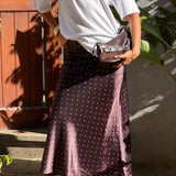 Polka Dot Satin Skirt- Brown