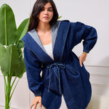 hooded denim jacket - blue