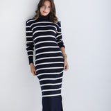 Striped knit dress - Navy