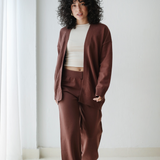 Open Cardigan Knit Set-Brown