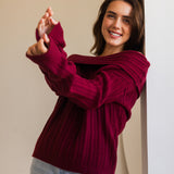 Off-Shoulder Knit Sweater- Burgundy