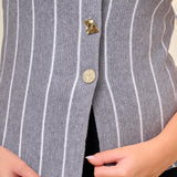 Striped Button Knit Vest - Gray