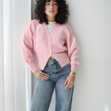 Cropped Knit Cardigan-Pink