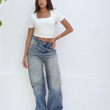 City Flow Wide leg jeans-mid blue