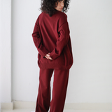Open Cardigan Knit Set-Burgundy