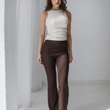 Cross waisted flare pants-Dark Brown
