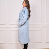 Long Denim Trench Coat-light blue