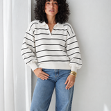 Striped Collar Sweater-White