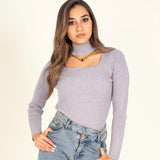 Open Neck Top- Gray