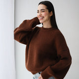 Soft Rib Knit Sweater- Brown