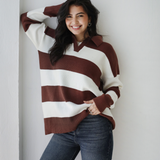 Oversized Striped Knit Sweater-Brown