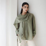 Scarf Collar Shirt- Olive