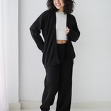 Open Cardigan Knit Set-Black