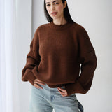 Soft Rib Knit Sweater- Brown