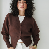 Cropped Knit Cardigan-Brown