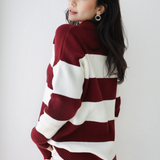 Oversized Striped Knit Sweater-Burgundy