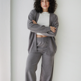 Open Cardigan Knit Set-Gray