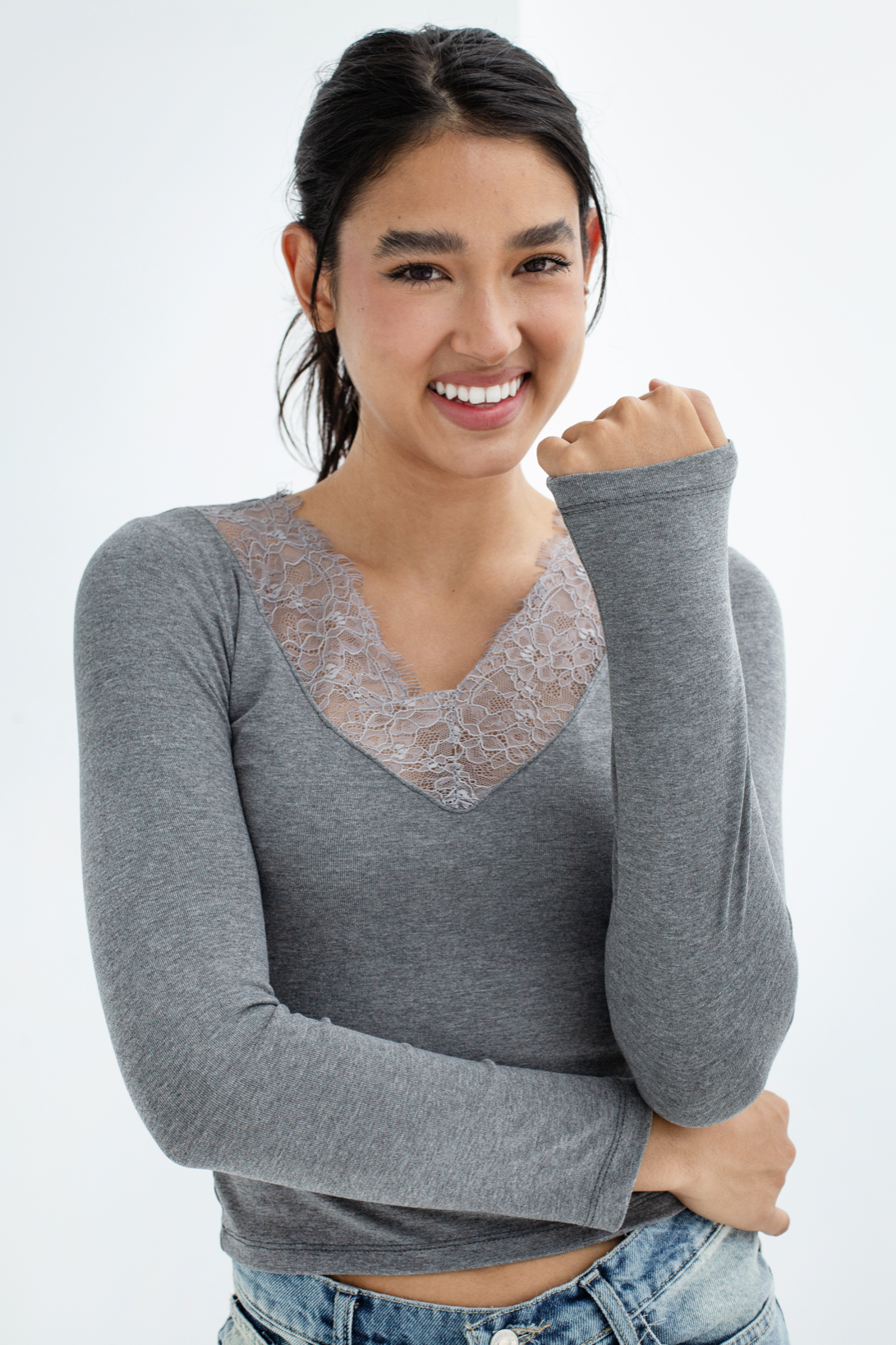 Lace V-Neck Long Sleeve Top