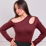 Single Shoulder basic Top - Brown