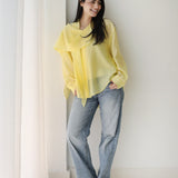 Scarf Collar Shirt- Yellow