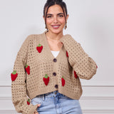 Cropped Strawberry Sweater-Beige