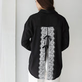 Open Back Lace Shirt- Black
